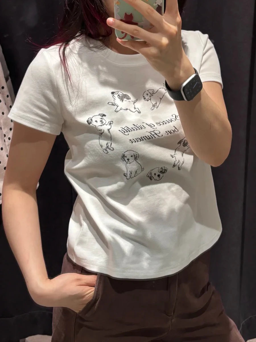 Fashion Letter Print T-shirts Women Cotton Simple All-match Casual Slim Short Sleeve Tees Preppy Style Streetwear Tshirt Y2K