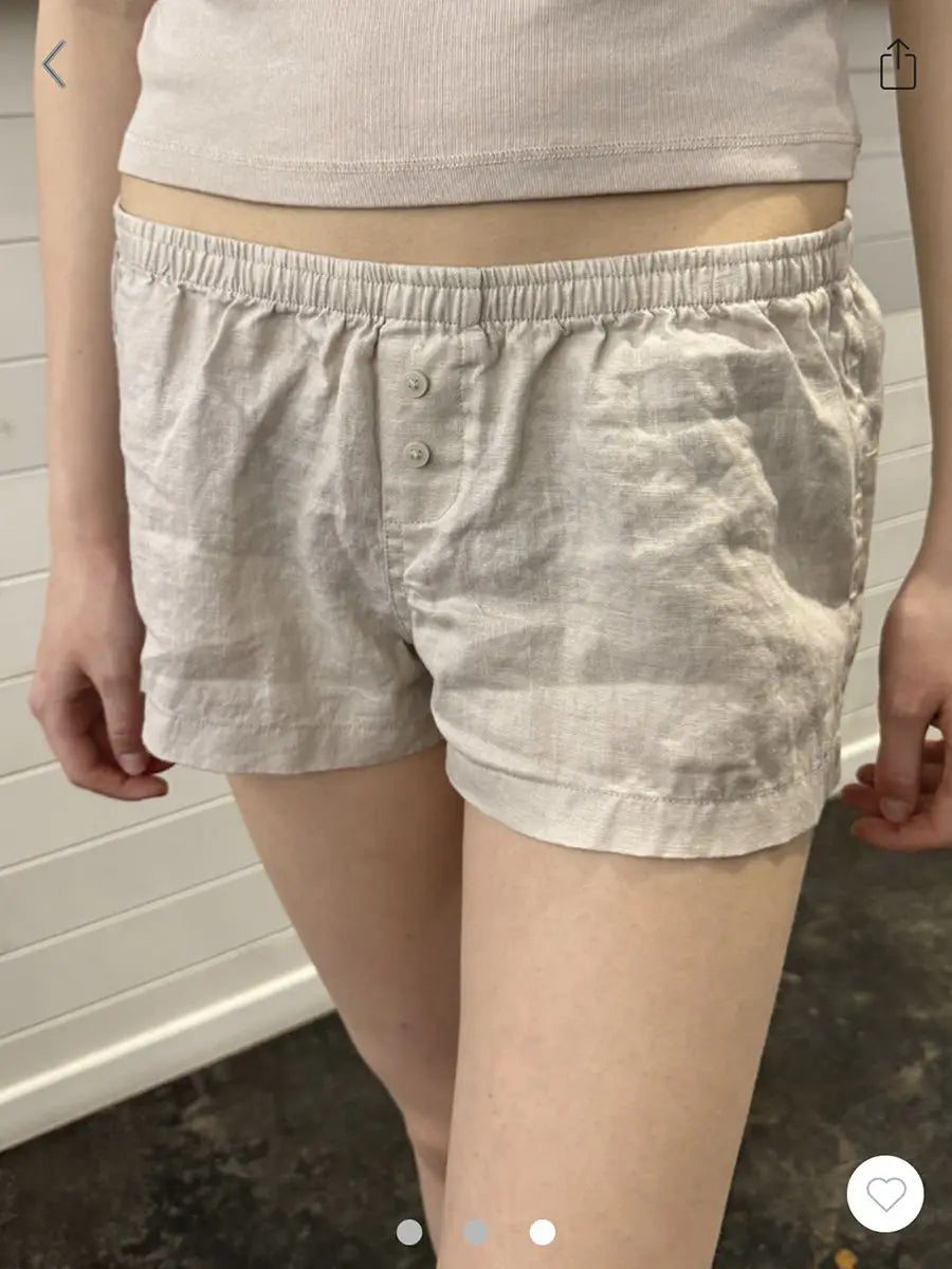 Sweet Pink Striped Button Short Pants Women Summer Cotton Loose Casual Elastic High Waist Home Underwear Cute Vintage Y2K Shorts