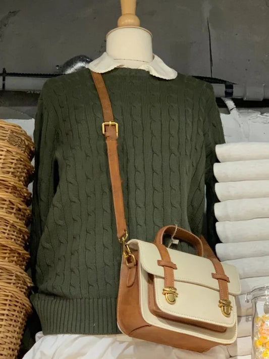 Twisted Flower Sweaters Women Autumn O-neck Cotton Casual Loose Long Sleeve Knitted Tops Vintage Preppy Style Sweet Pullover y2k