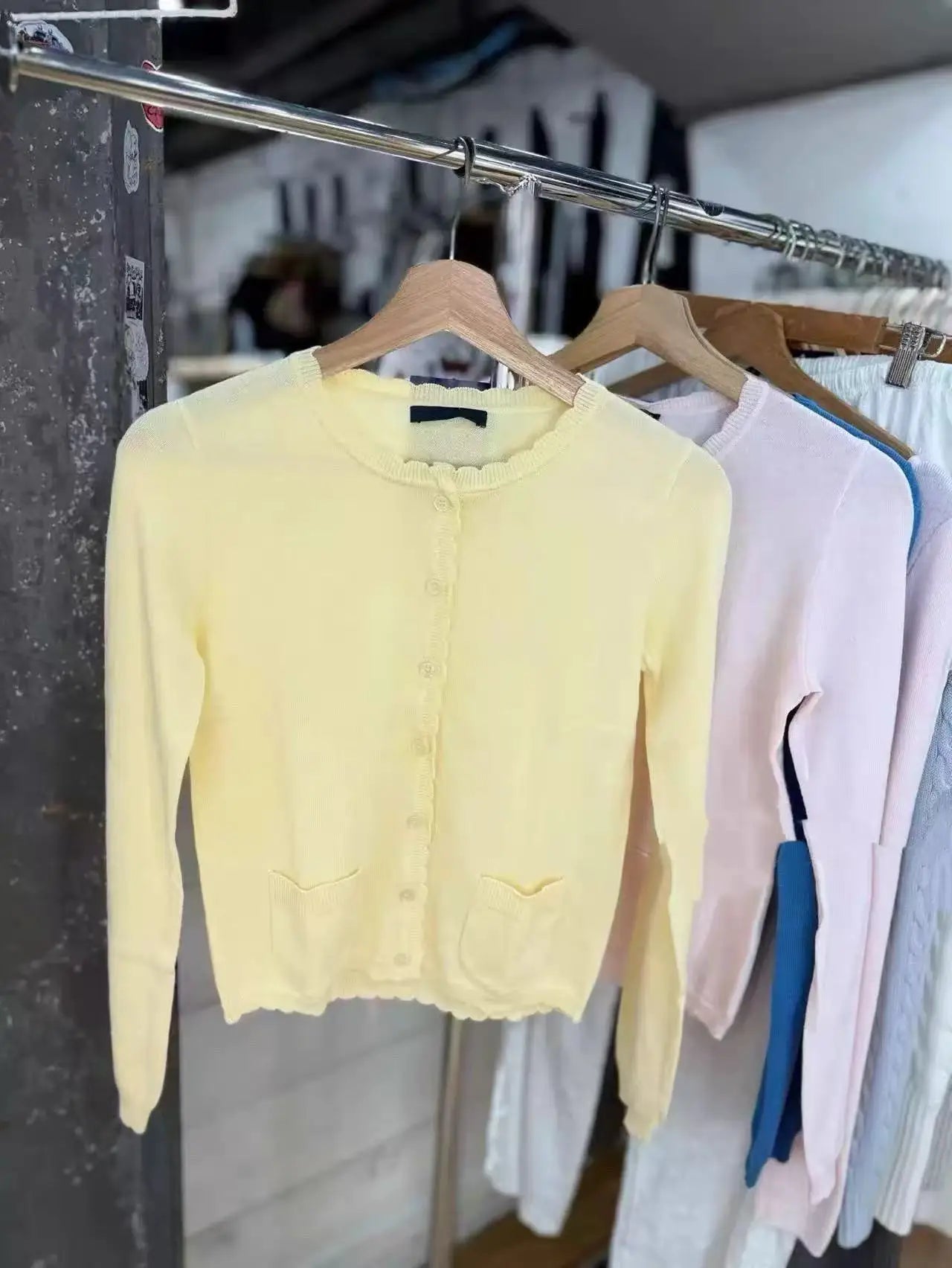 Pink Sweet Pocket Knit Sweater Coat Women Autumn Lace Trim Neck Button Casual Solid Jumper Tops Sweet Cute Preppy Style Cardigan