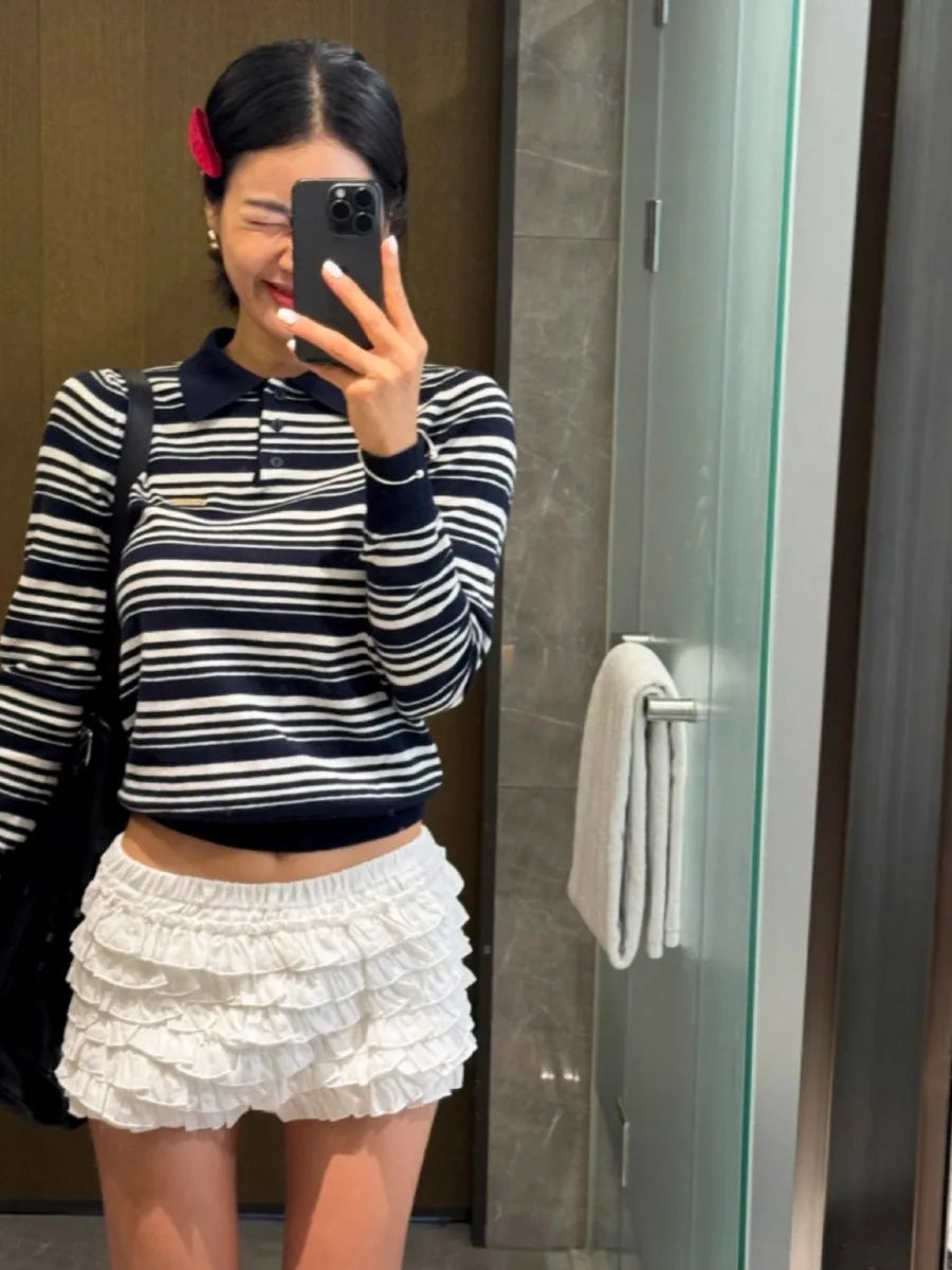 New Folds Ruffles Balletcore Shorts Women Summer Casual Elastic Low Waist Short Pants Sweet Cute Preppy Style Straight Bottoms