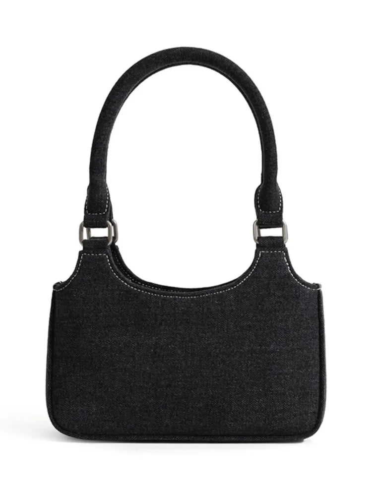 Vintage Denim Shoulder Bag Women New Cute Pockets High Zipper High Quality Ladies Bags Streetwear Chic Preppy Style Handbags Y2K