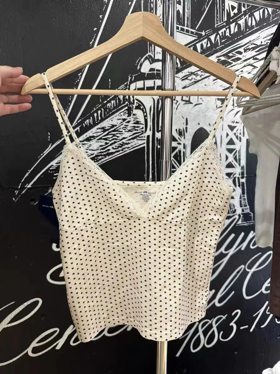 Red Bow Fungus Trim Bow Tank Tops Women New Cute Casual Cotton Slim V-neck Sleeveless Camis Girl Sweet Preppy Style Y2K Crop Top