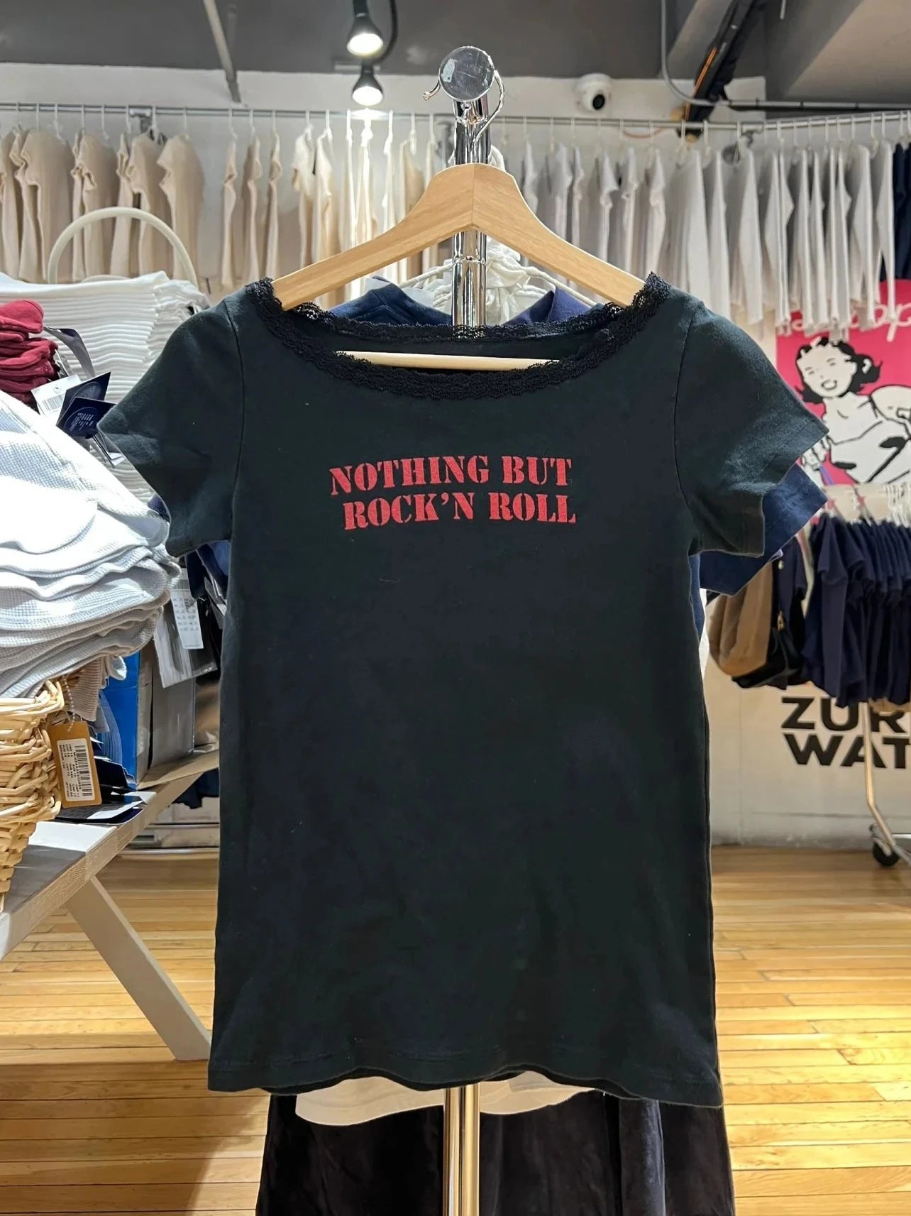 Retro Letter Print T-shirts Women New Casual Cotton Navy Slash Neck Lace Trim Tee Clothes Vintage Sweet Preppy Style TShirt Tops