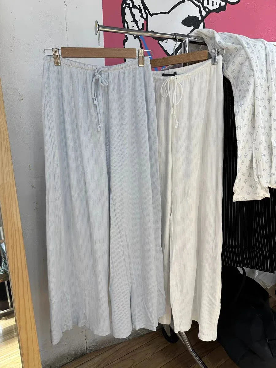 Eyelet Drawstring Straight Long Pants Women Autumn Simple High Waist Cotton Soft Trousers Sweet All-match Home Pajama Pants Y2K