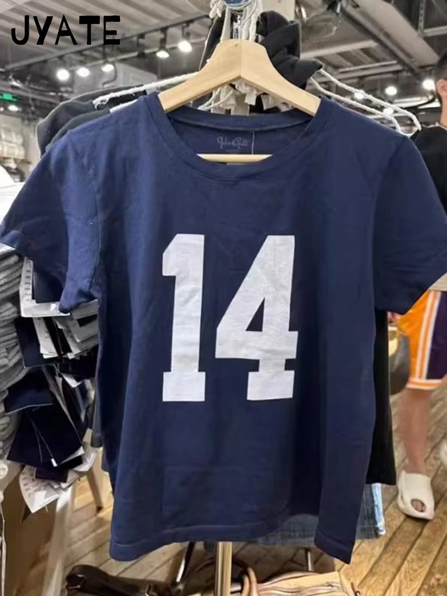 Classic Number Graphic Print Cotton T-shirts Women Summer Soft Casual Loose O-neck Short Sleeve Tees Vintage Streetwear Y2K Tops