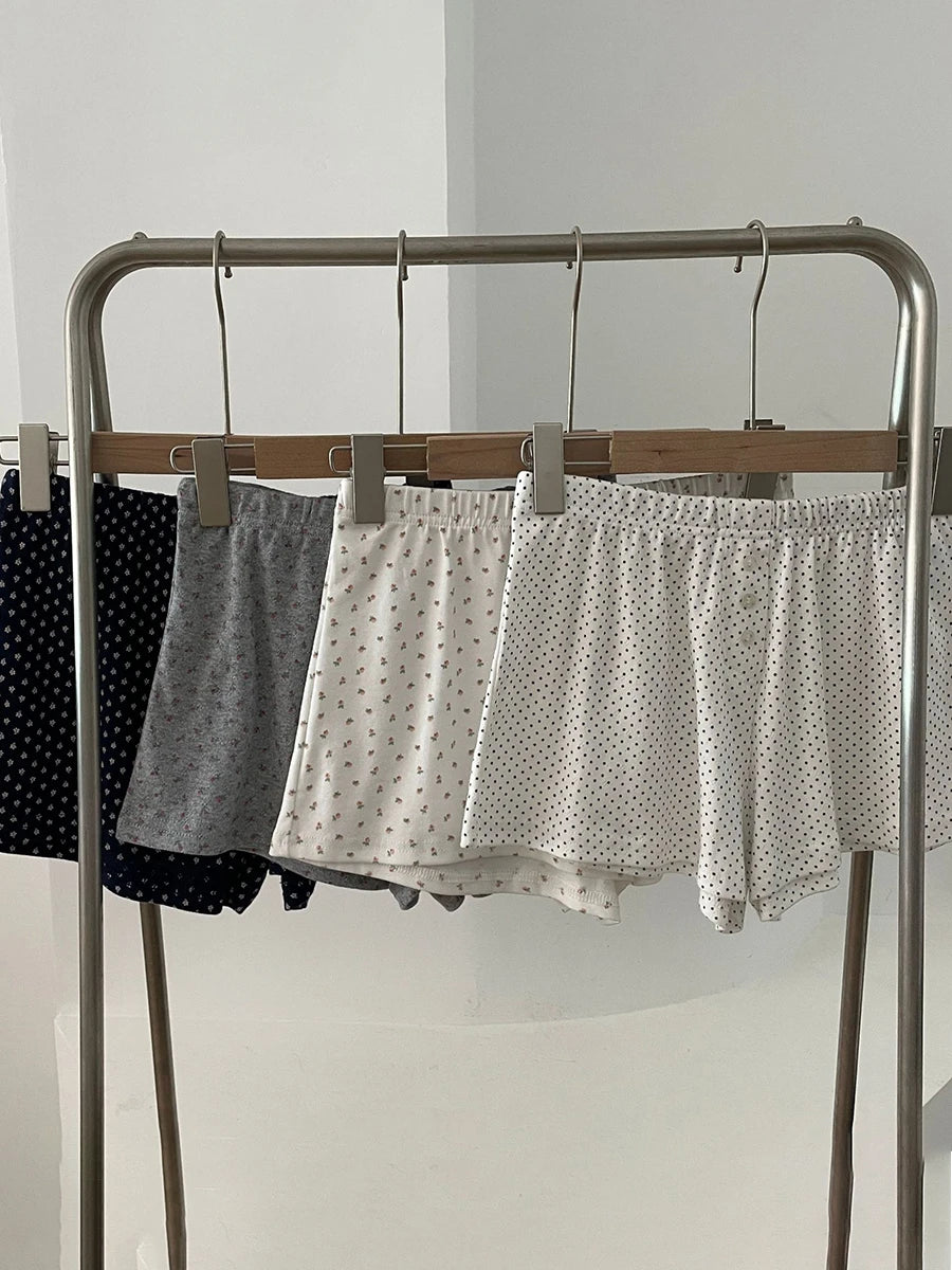 Sweet Eyelet Floral Print Short Pants Women Three Buttons High Waist Straight Home Cozy Underwear Casual Cute Cotton Shorts Y2K