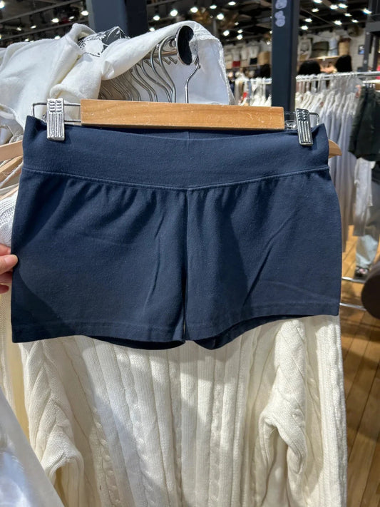 Navy Elastic High Waist Yoga Short Women Summer Fashion Cotton Casual Streetwear Sports Pants Vintage Chic Slim Shorts Y2K