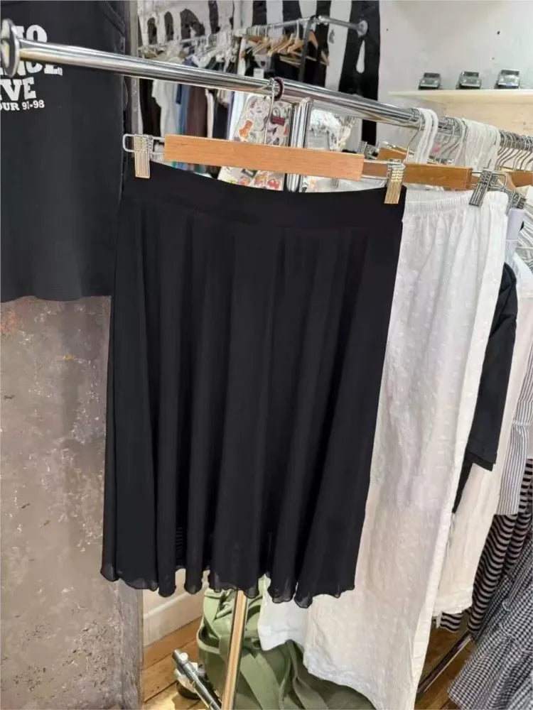 Vintage Black Chiffon Fungus Hem Mini Skirts Women Summer New Casual Preppy Style A-line Short Faldas Female Sweet Elegant Skirt