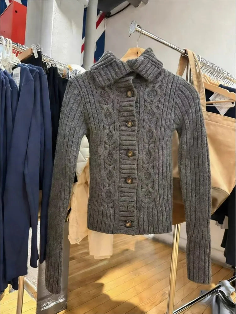 Twisted Flower Sweater Cardigan Women Spring Stand Collar Single Breasted Long Sleeve Sweaters Casual Preppy Style Jumper Coat
