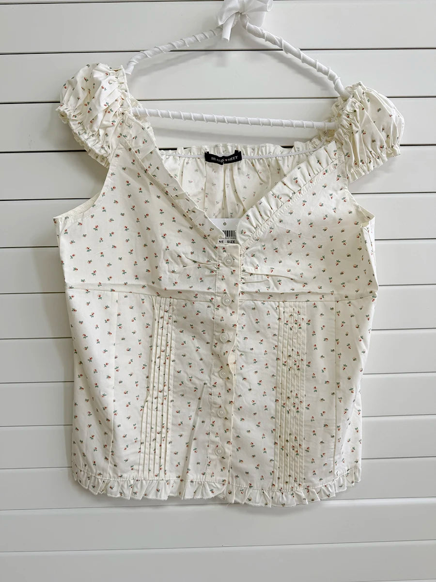 Cute Red Plaid Folds Blouse Tees Women Casual Single Breasted Ruffle Sleeveless Tank Tops Sweet Vintage Preppy Style Camisole