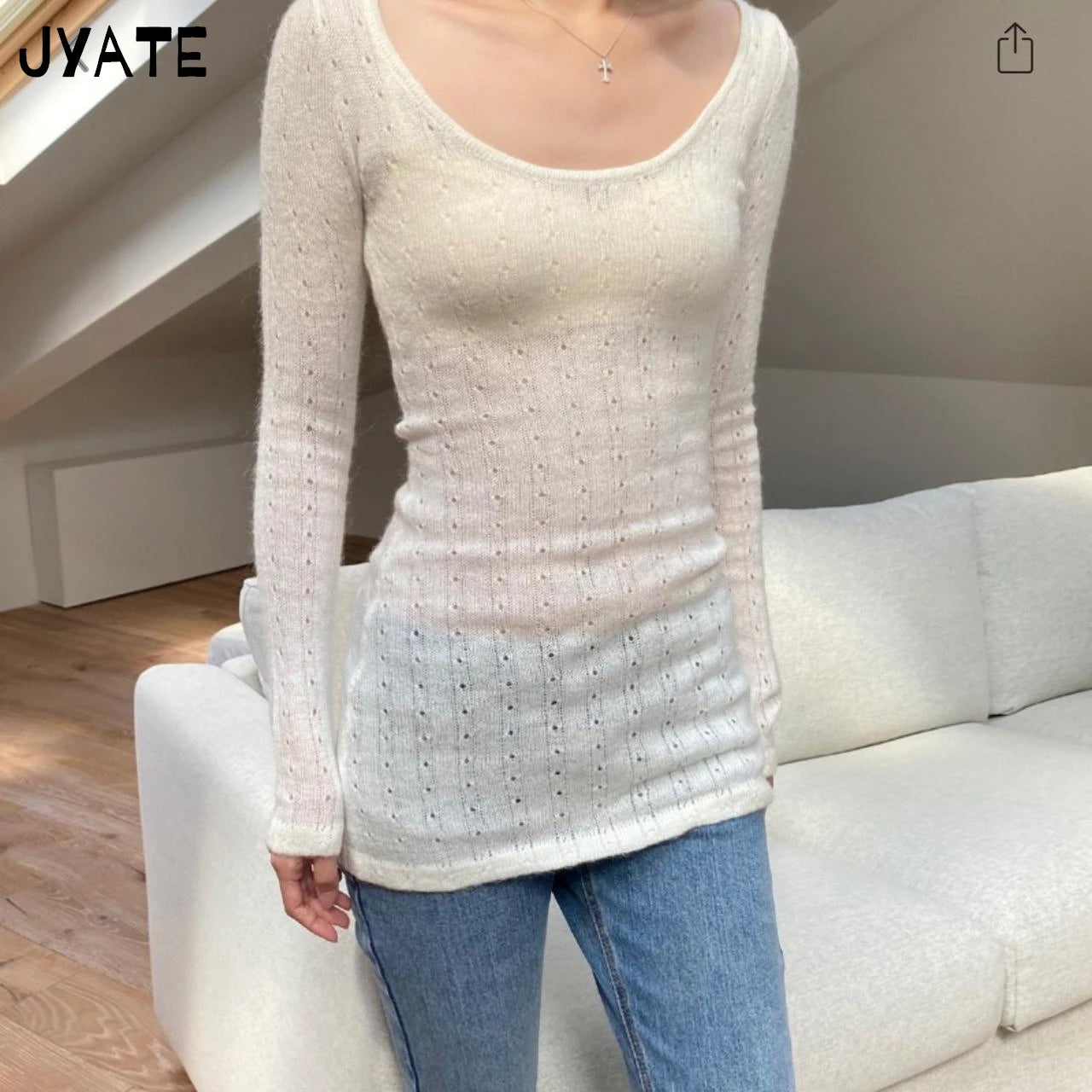 Sweet Hollow Out Slim Long Sleeve T-shirt Women Solid O-Neck Single Breasted Cotton Tees Simple Chic Knit Tshirt Y2K Tops New