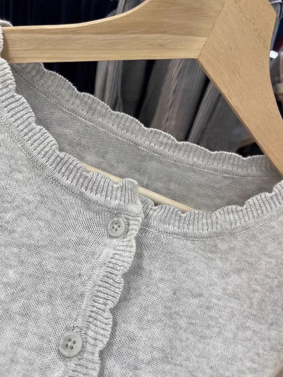 Gray Pockets Knitted Sweater Cardigan Women Autumn Cotton Round Neck Long Sleeve Sweaters Sweet Preppy Style Knitwear Y2K Tops
