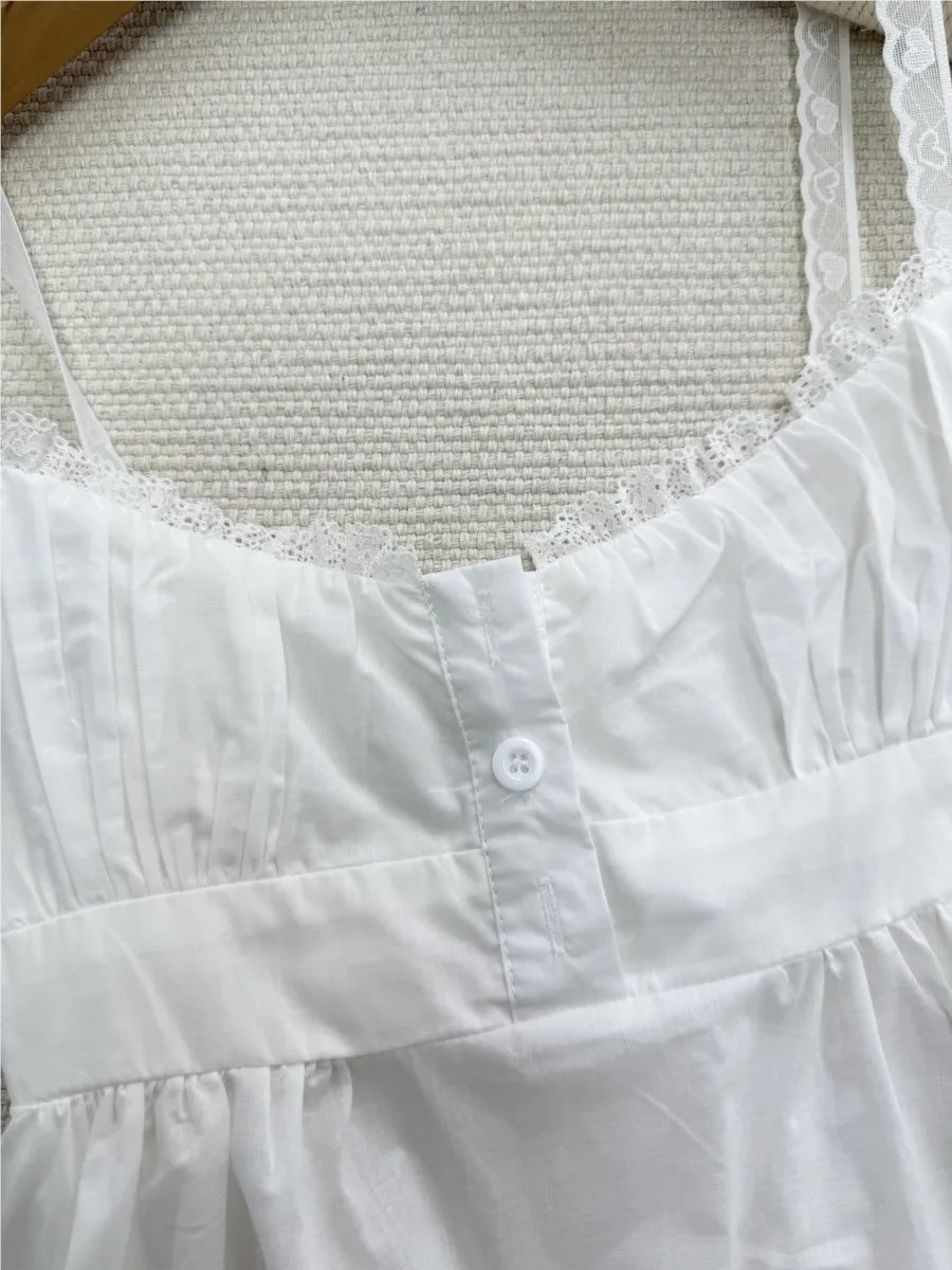 Sweet White Lace Trim Buttons Tank Tops Women Summer New Cotton Backless Sexy Slim Cropped Vests Preppy Style Chic Camisole Y2K