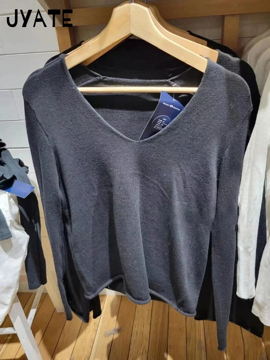 Gray Raw Trim Knit Cropped Sweater Women Scoop Neck Long Sleeve Cotton Loose Jumper Autumn Simple Sweet Oversized Crop Top Y2K