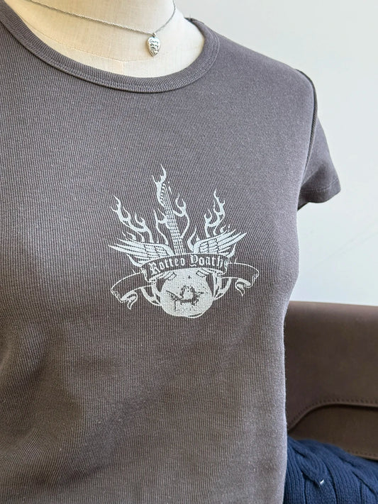 Letter Print Ribbed T-shirts Women Summer Casual Simple Cotton Soft Short Sleeve Tees Vintage Chic Slim Y2K Tshirts
