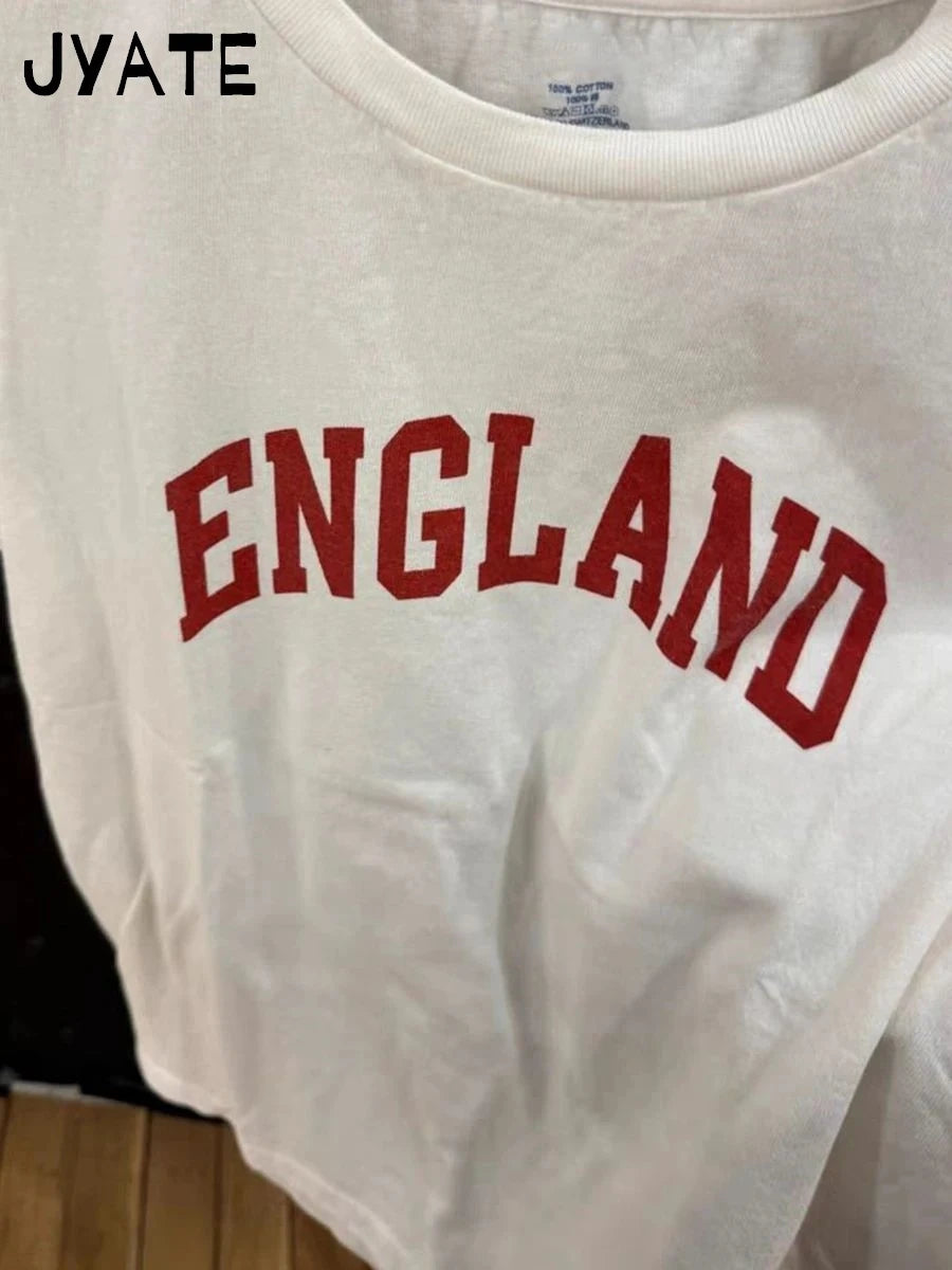Fashion Letter Print Short Sleeve Tee Women Summer New Cotton Soft Streetwear O-neck Tops Clothes Sweet Chic Simple T-shirts Y2K