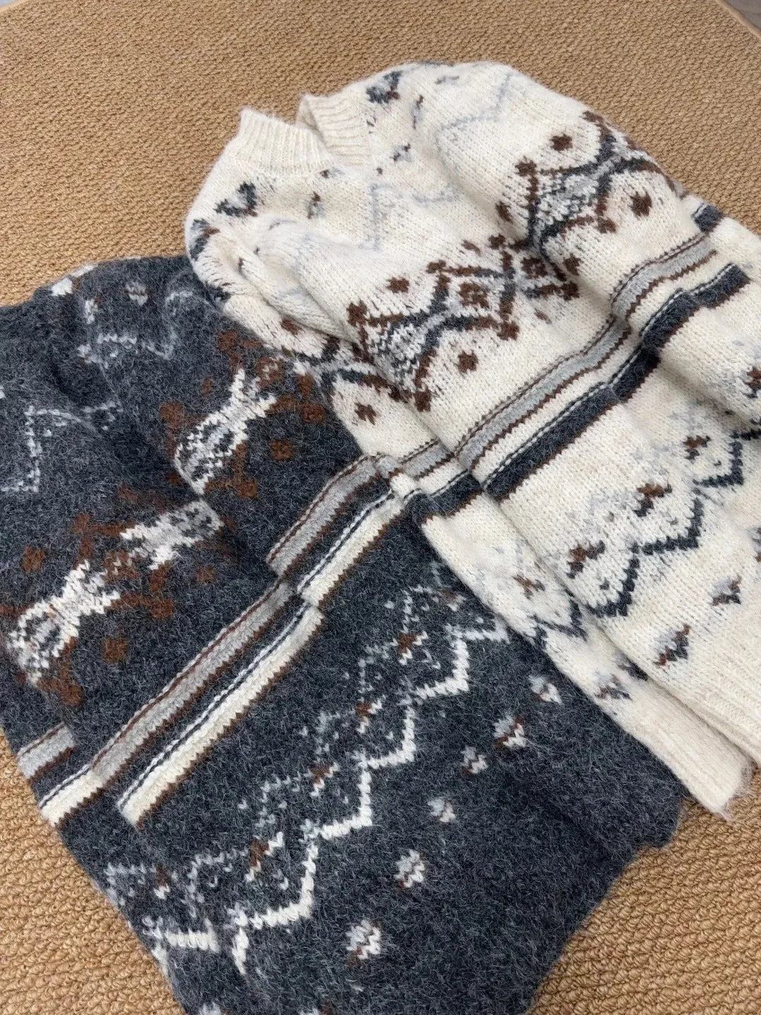 Women's Geometric Jacquard Sweater O-neck Long Sleeve Cotton Knitted Pullover Vintage Casual Cozy Jumper Sweet Y2k Autumn Top