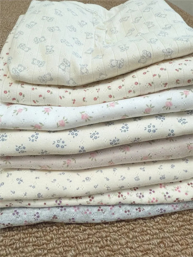 Floral Zelly T-shirts Women Spring Casual Simple Cotton Soft Button Long Sleeve Tees Sweet Cute Preppy Style Tshirt
