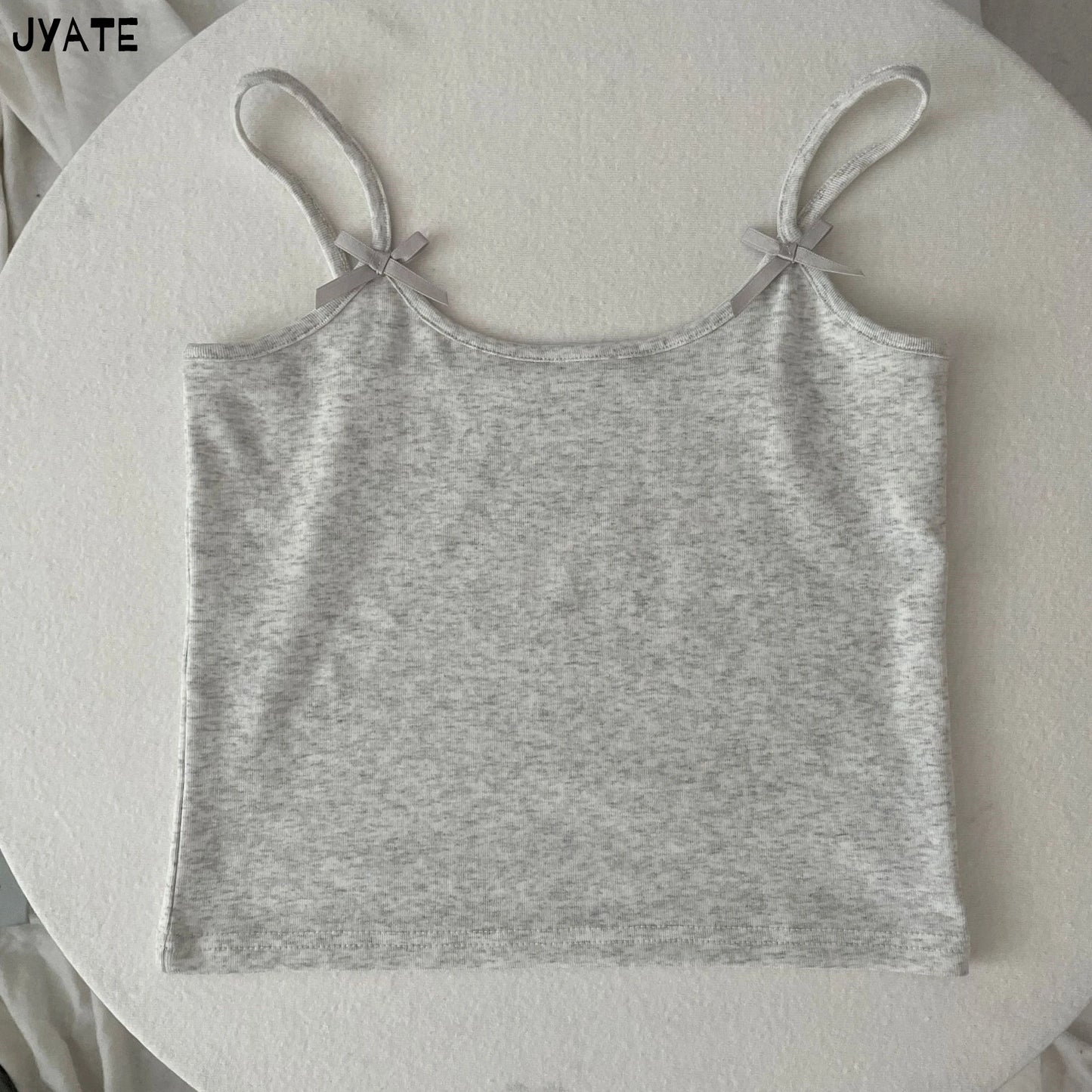 Simple Solid Bow U-neck Tank Tops Women Summer New Cotton Soft Slim Preppy Style Cropped Vests Vintage Basic Sweet Camisole Y2K