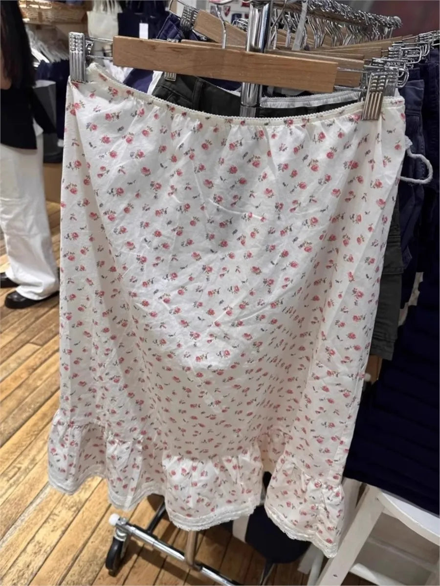 Rose Floral High Waist A-line Skirt Women Summer New Streetwear Casual Preppy Style  Mini Skirts Sweet Cute Vintage Falas