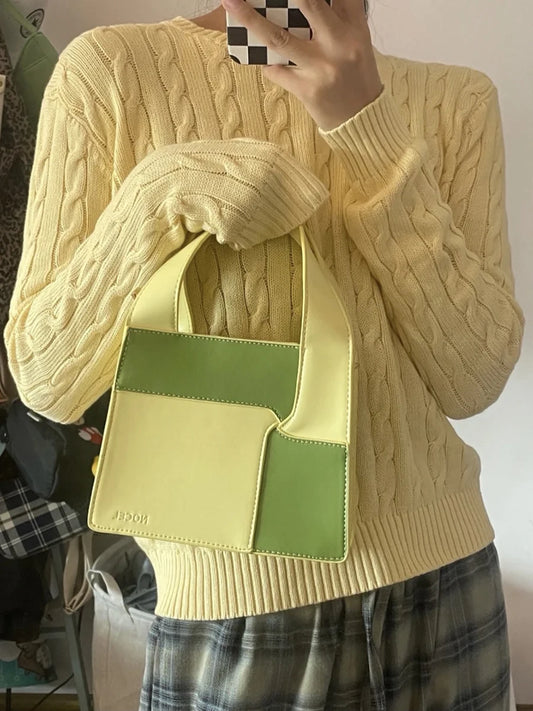 Sweet Twisted Knit O-neck Sweater Women Autumn Yellow Cotton Warm Streetwear Slim Aesthetic Pullover Top Cute Vintage Jumper Y2K