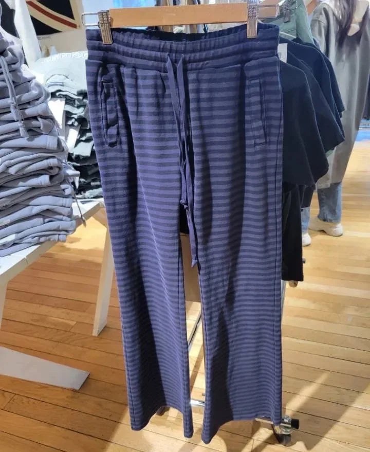 Cute Pink Striped Drawstring Wide Leg Pants Women Cotton Soft High Waist Casual Sweatpant Chic Sweet Preppy Style Y2K Trousers