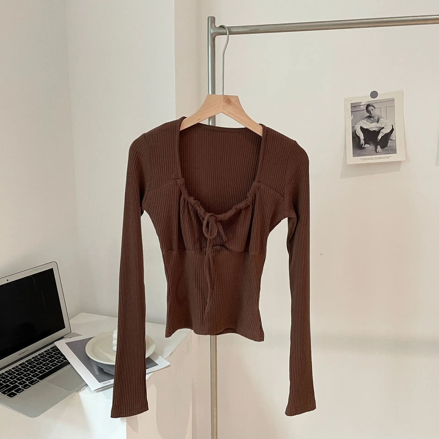 Sweet Lace-up Long Sleeve Tees Women New Casual Slim Solid Scoop Neck Streetwear Top shirt Vintage Preppy Style Cute T-shirt Y2K