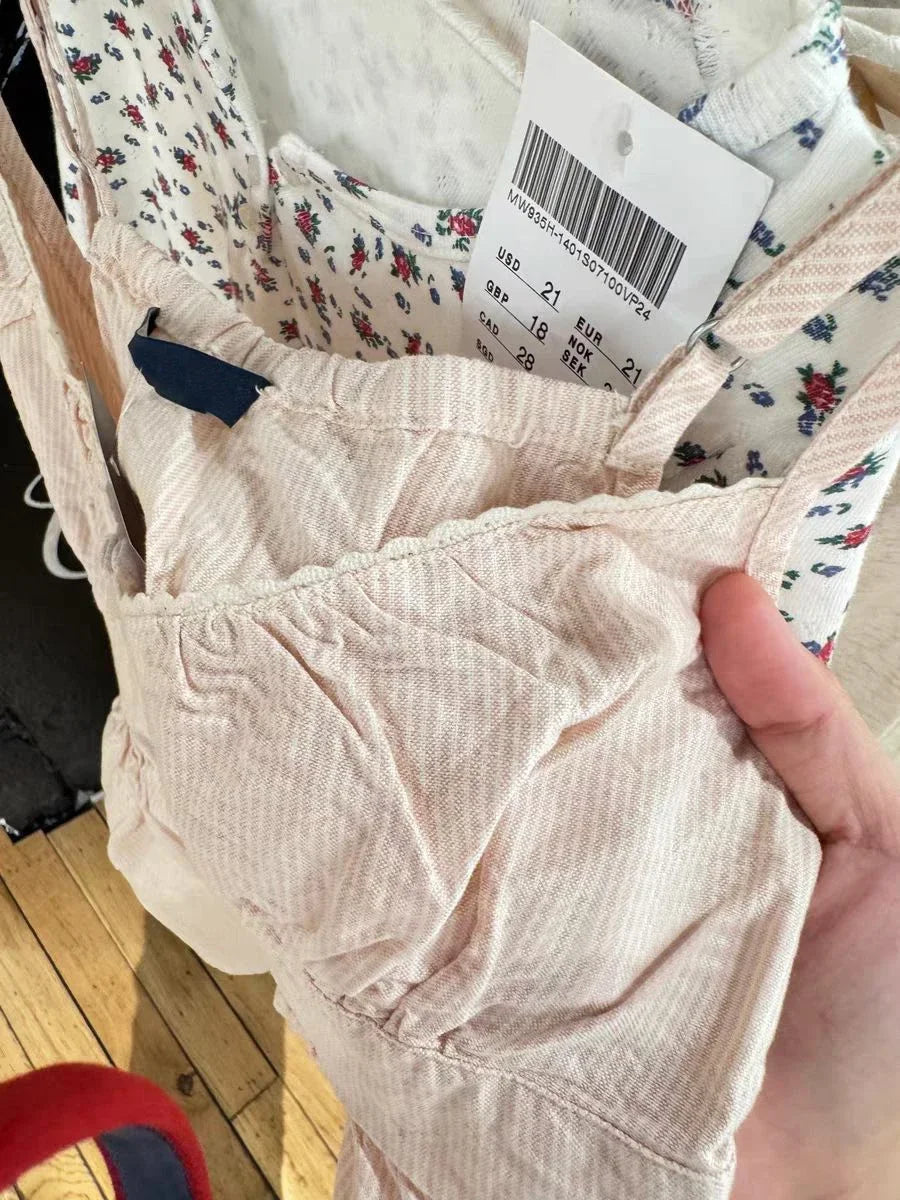Sweet Pink Stripe Lace-up Tank Top Women Summer Lace Trim Button V-neck Cotton Camis Vintage Streetwear Sleeveless Crop Tops Y2K