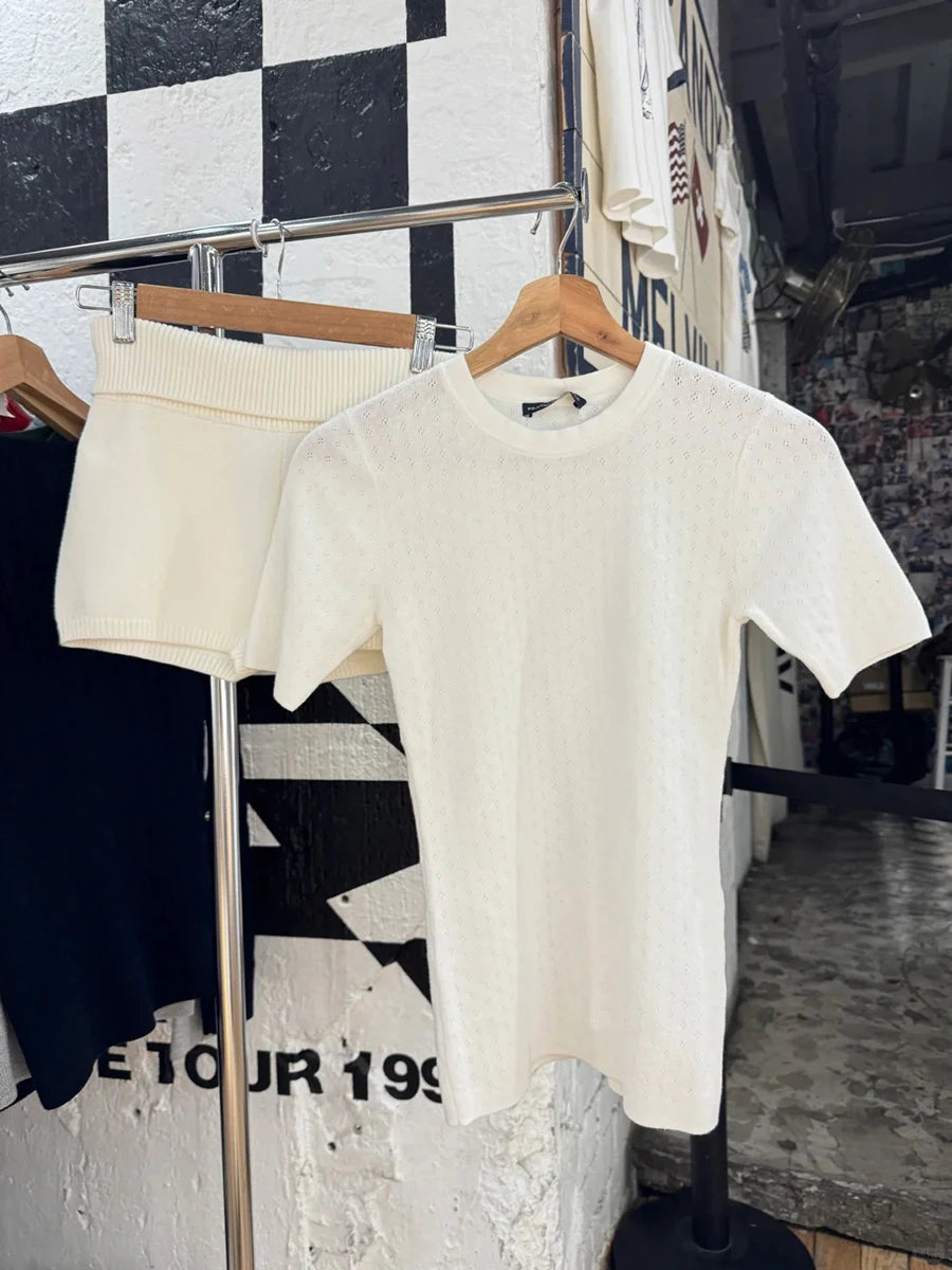 White Eyelet Short Sleeve Tees Women New Cotton Soft Casual Basic Simple O-neck T-shirts Preppy Style Sweet Cute Tshirt Y2K Tops