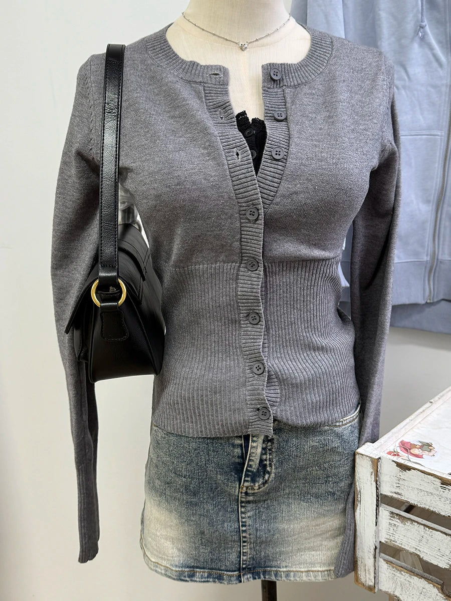 Pink Long Sleeve Knitted Cardigan Women Spring Simple Button Casual Jumper Shoujo Clothes Sweet Cute Preppy Style Sweater Top