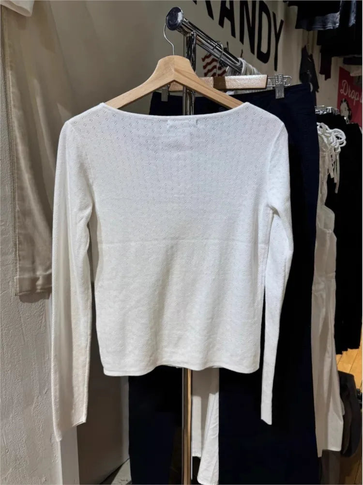 Sweet Buttons White Knitted Cardigan Women Autumn New Casual Streetwear Long Sleeve Sweater Coat Cute Simple Basic Sweaters Tops