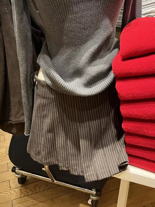 Striped Sexy Low Waist Skirts Women Spring Coffee Aesthetic Chic Button Mini Skirt Sweet Retro Cute Preppy Style Faldas Y2K