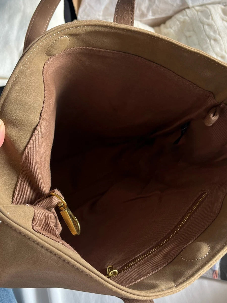 Vintage Brown Pu Tote Bag Four Season American Chic High Capacity Lady Shoulder Bags School Style High Street Fashion Handbags
