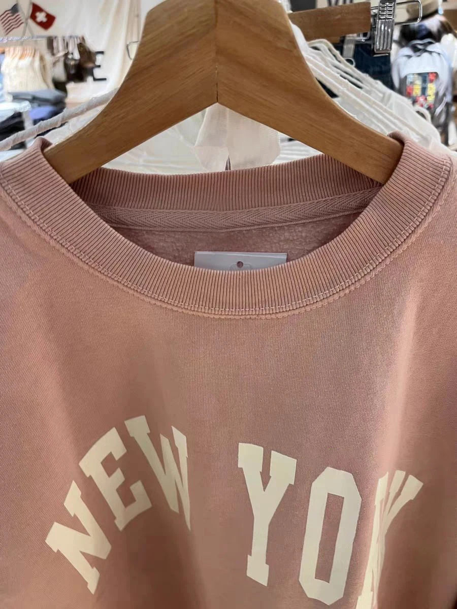 Letter Print Pink Loose Sweatshirt Woman Autumn O-neck Cotton Long Sleeve Pull Hoodie Sweet Cute Preppy Style Oversized Top Y2k