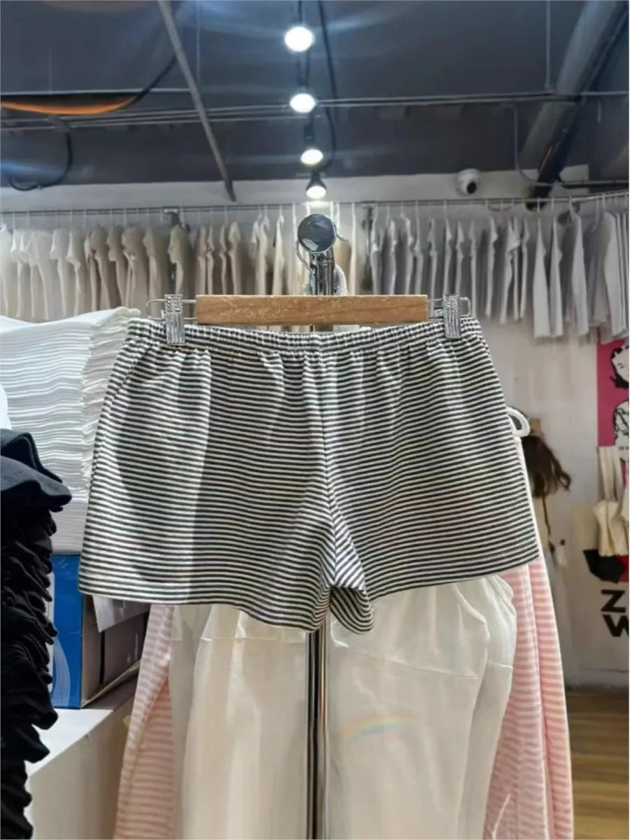 Fashion Striped Buttons Short Pants Women Summer Casual Elastic High Waist Home Underwear Vintage Cute Preppy Style Y2K Shorts
