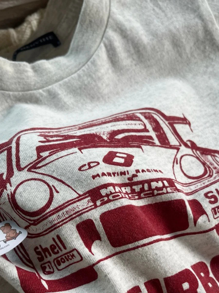 Vintage Car Print T-shirt Women Summer Cotton Casual Streetwear O-neck Short Sleeve Tee Shirts Female Sweet Tshirt Y2K Tops Girl