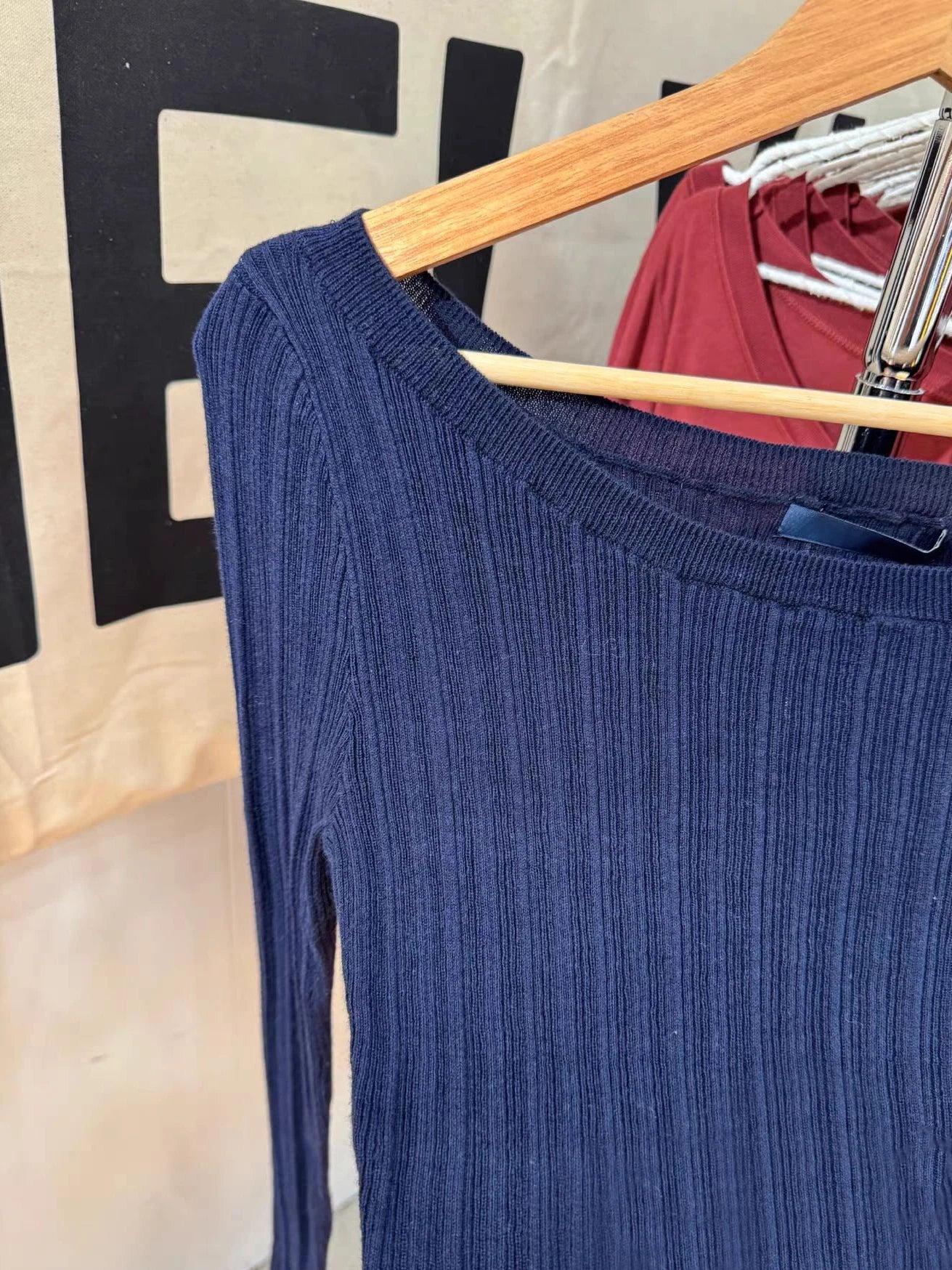 Navy Simple Knit Slim T-shirt Women Autumn New Fashion U-neck Cotton Long Sleeve Tees Preppy Style Chic Casual T Shirt Y2K Top
