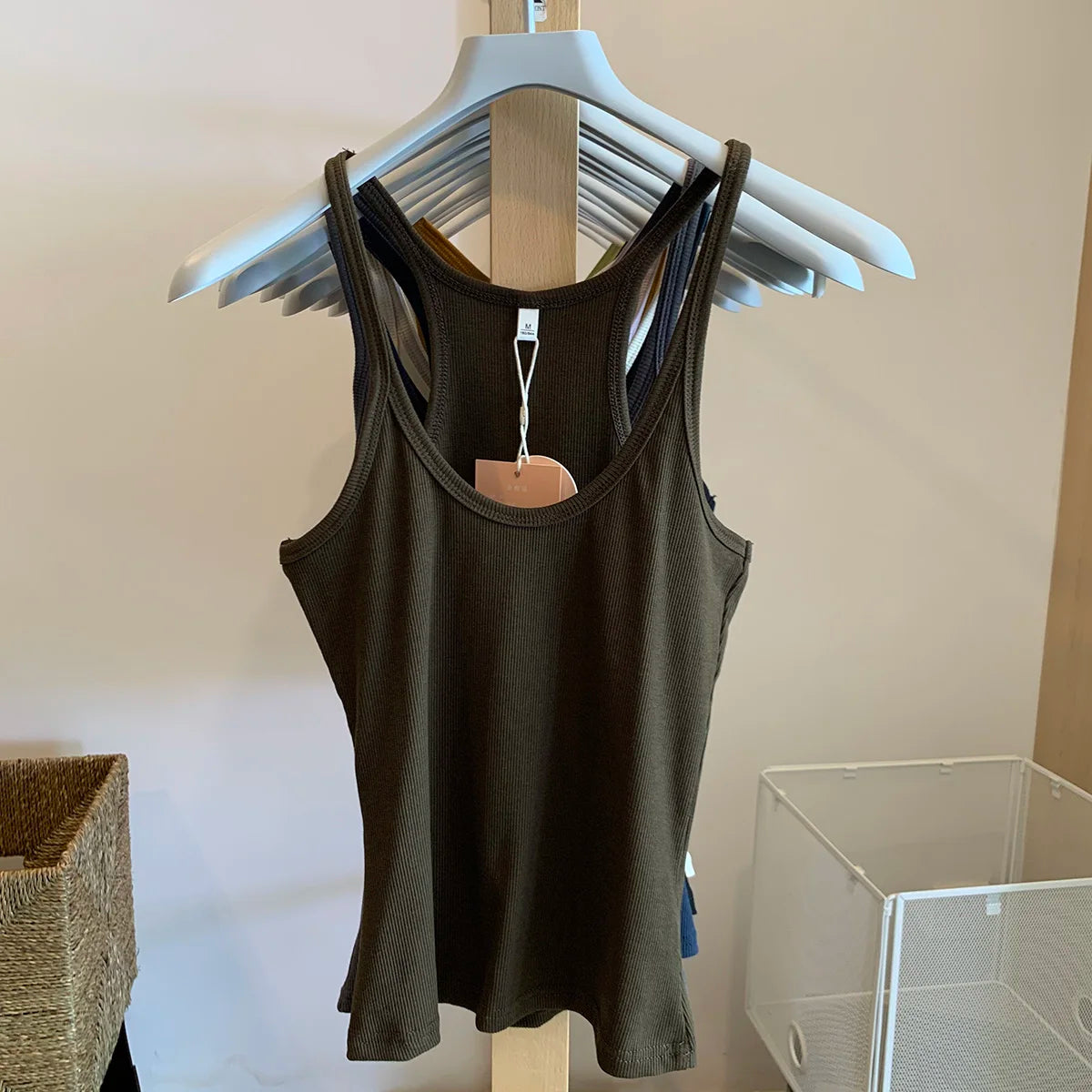 Vintage Solid Ribbed U-neck Tank Tops Women Summer New Streetwear Basic Sleeveless Vests Sweet All-matchCasual Slim  Camisole