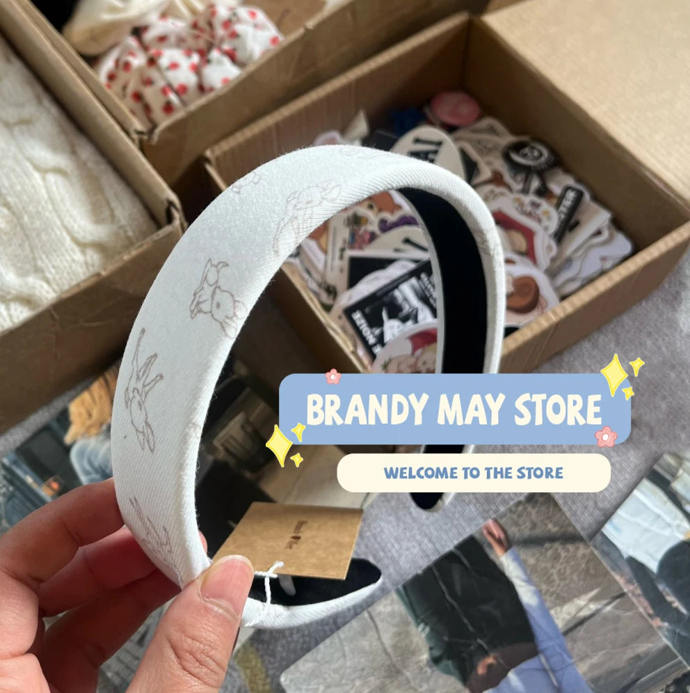 Little Bear Print Headbands Women New Casual Vintage Cotton Preppy Style Streetwear Headwears Girl Cute Sweet Y2K Headband OOTDS
