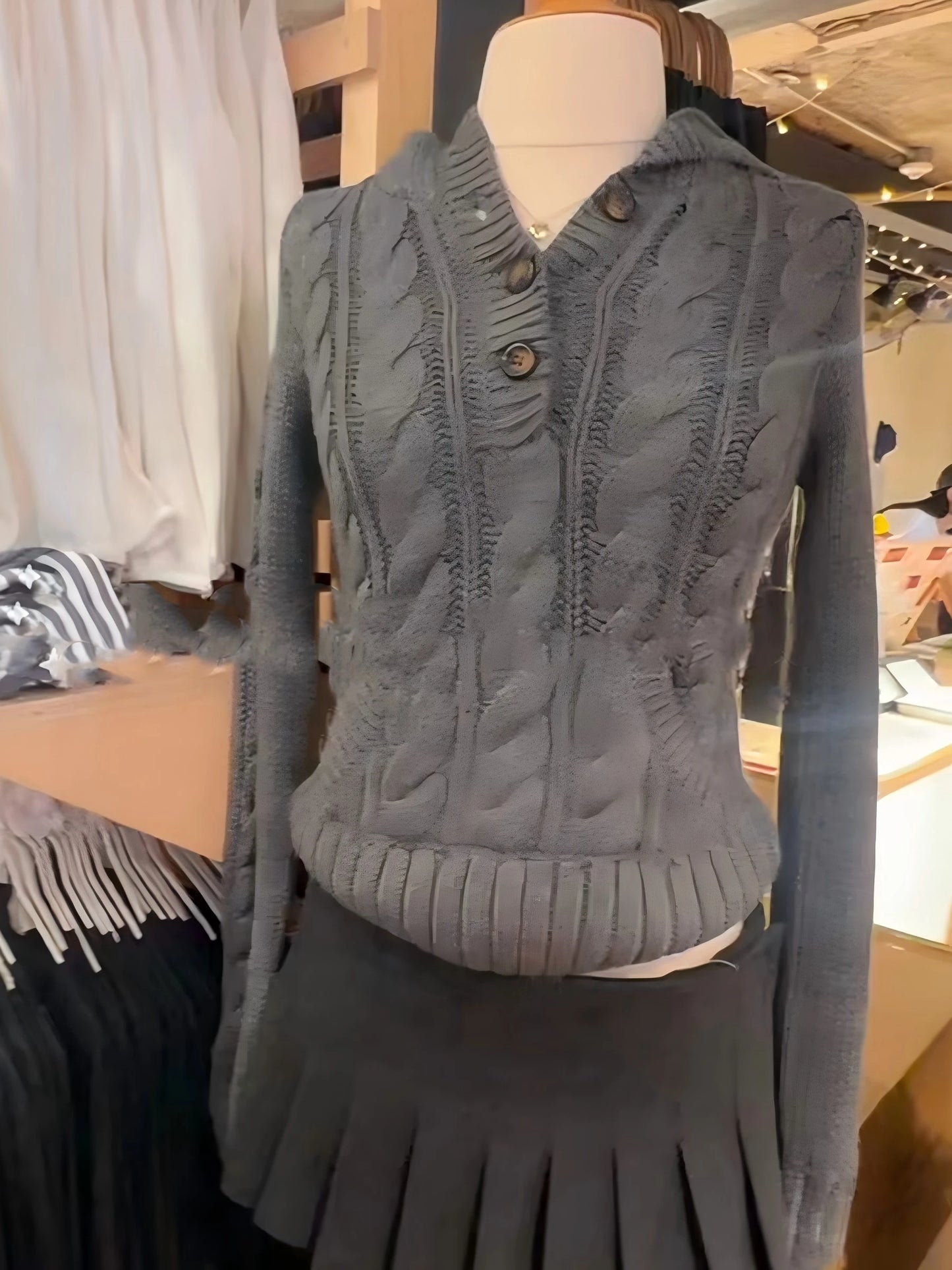 Chic Twist Flower Buttons Slim Sweater Women Autumn Solid Pocket Hooded Long Sleeve Knitted Hoodie Vintage Simple Sweaters New