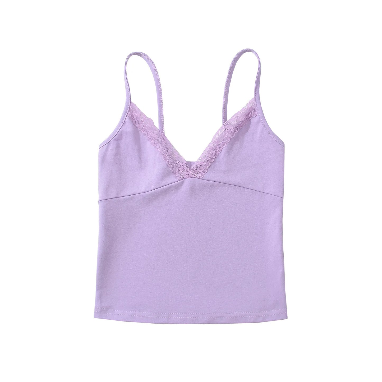 Sexy Lace Trim V-neck Tank Tops Women Summer New Casual Solid Preppy Style Slim Sleeveless Vests Sweet Cute Cropped Camisole Y2K