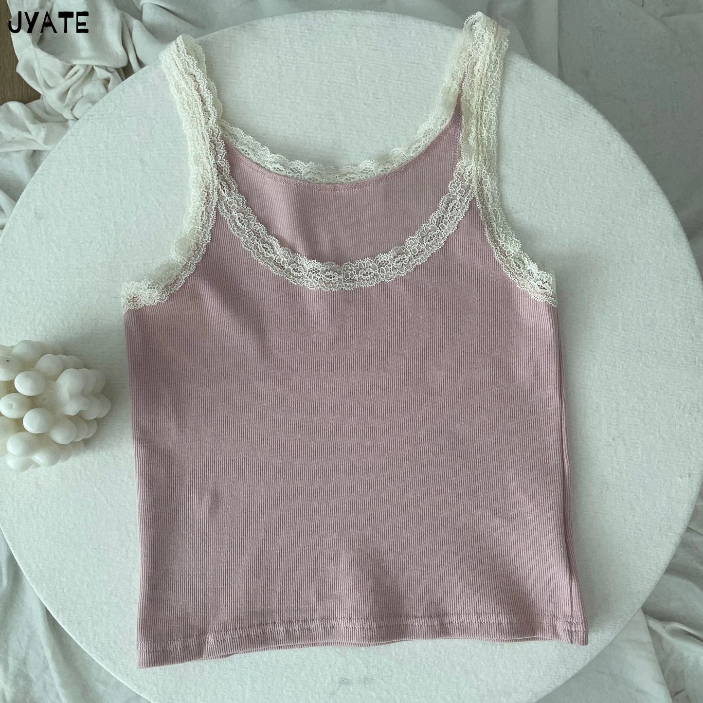 Sweet Lace Trim Cotton Sleeveless Vest Women Summer New Casual Slim U-neck Sexy Tank Tops Cute Vintage Preppy Style Camisole Y2K