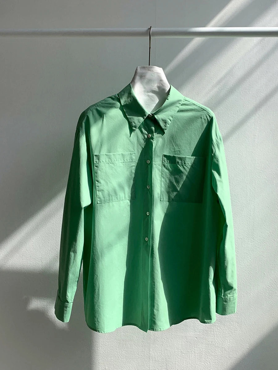 Basic Simple Buttons Blouse Tops Women New Streetwear Solid Turn-down Collar Long Sleeve Tee Sweet Chic Elegant T-shirts Y2K Top