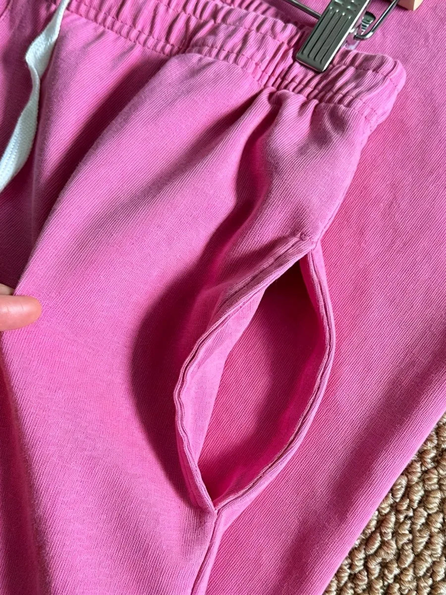 Rose Pink Drawstring Straight Sweatpants Women High Waist Cotton Simple Sport Long Pant Sweet Vintage Casual Y2K Sweatpants