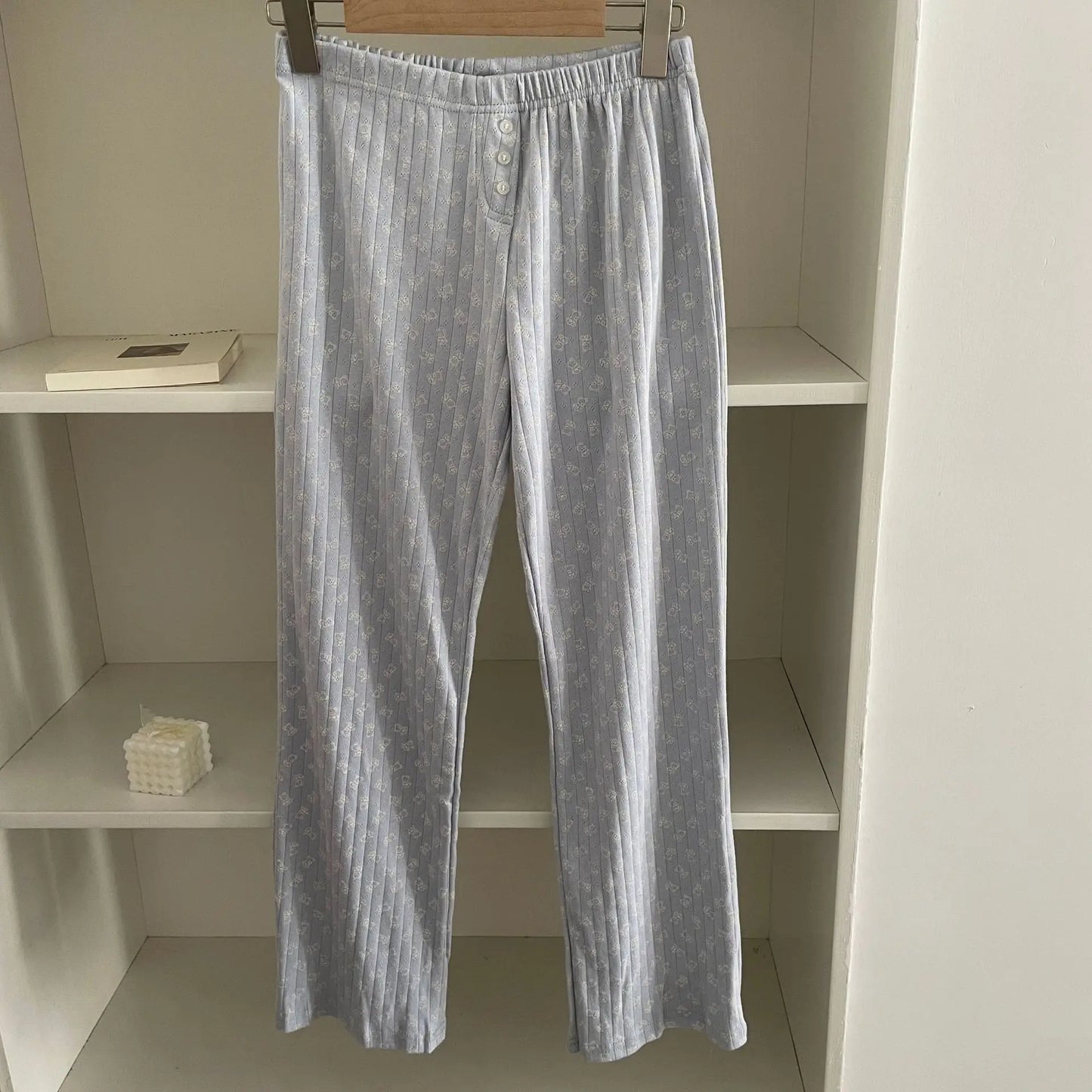 Sweet Solid Cotton Home Pant Women All-match Soft Elastic High Waist Pajama Trousers Vintage Preppy Style SImple Y2K Long Pants