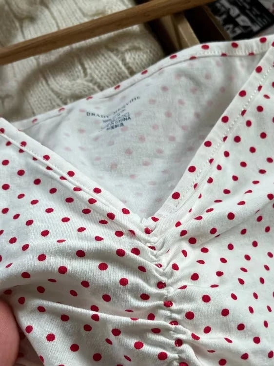 Polka Dots Print Folds Camisole Women Summer New Cotton Soft Casual Slim Sleeveless Vests Sweet Simple Preppy Style Camisole Y2K