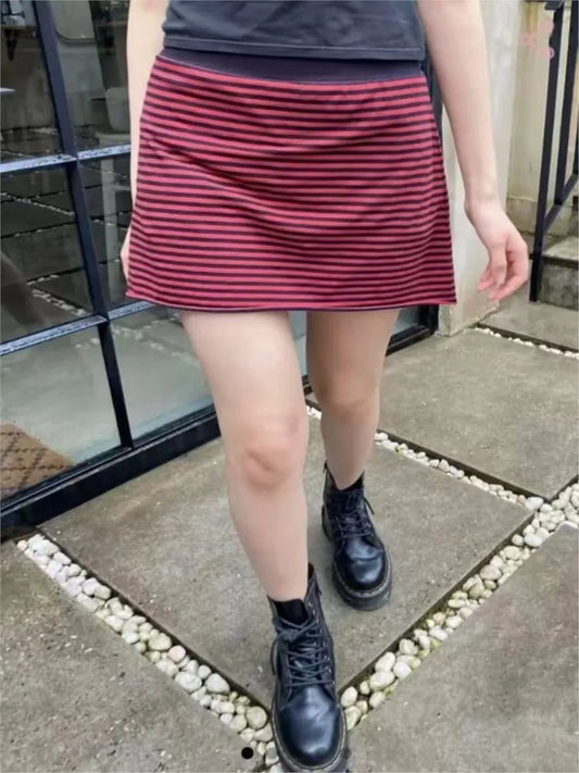 Retro Red Plaid Mini Skirts Women Summer Streetwear Casual Cotton Slim Sexy Low Rise Patchwork Skirt Vintage Amrican Y2K Faldas