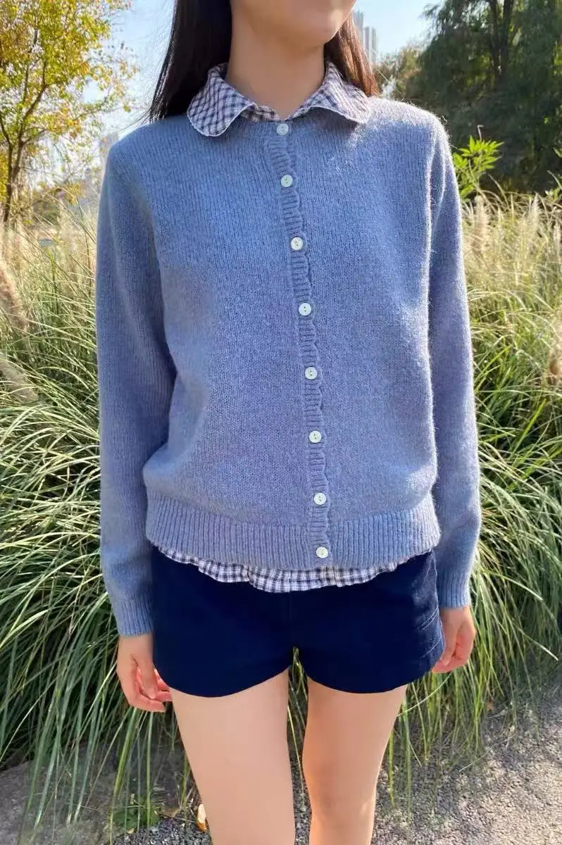Dark Grey Sweater Cardigan Simple Spring Round Neck Single Breasted Long Sleeve Cotton Knitwear Casual Simple All-match Sweaters