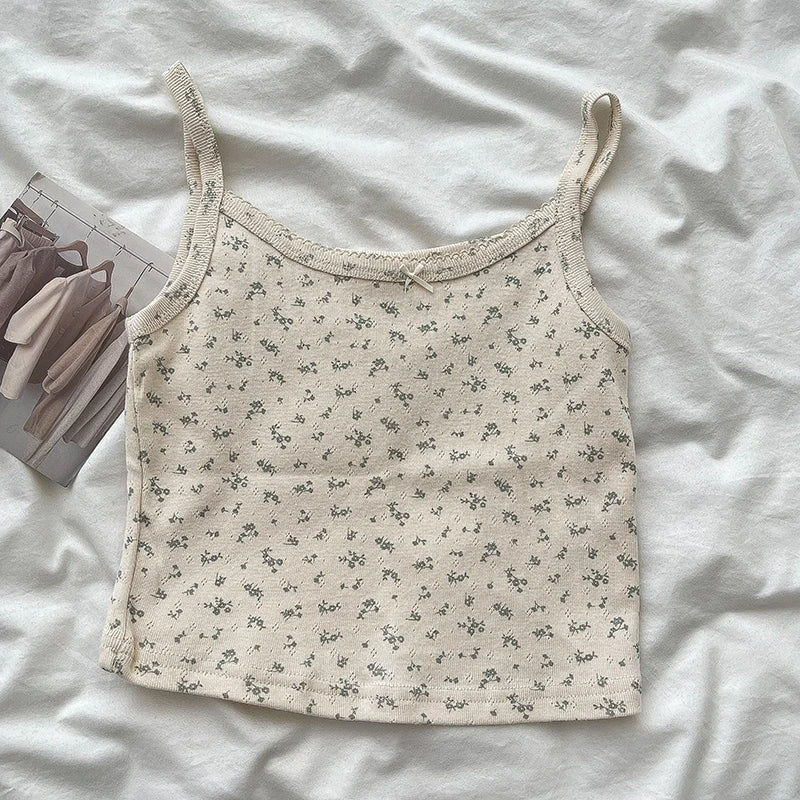 Lace Trim Solid Slim Eyelet Tank Tops Women Summer New Bow Preppy Style Sleeveless Vests Basic Sweet Cute Camisole Y2K Clothes